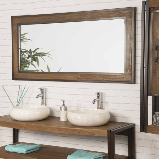 Grand miroir de teck métal rectangle 145x70 ÉLÉGANCE Couleur naturel <span itemprop=