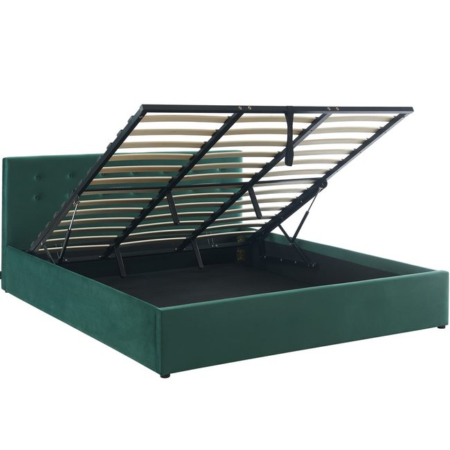 Lit coffre adulte avec tête de lit en velours - TINA Couleur vert <span itemprop=