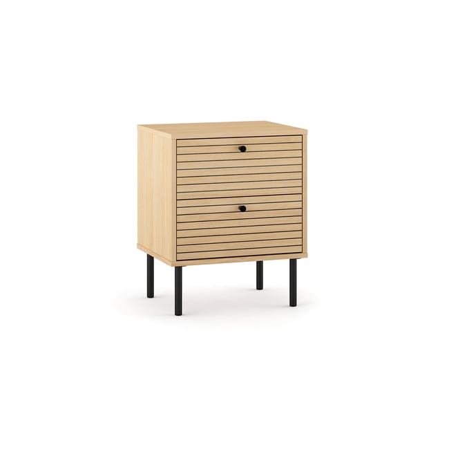Chevet 2 tiroirs en MDF et métal, NIRA Couleur chêne-noir <span itemprop=