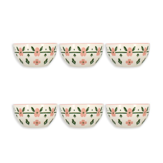 Lot de 6 bols 60cl en porcelaine, PRIMAVERA Couleur blanc-rose <span itemprop=
