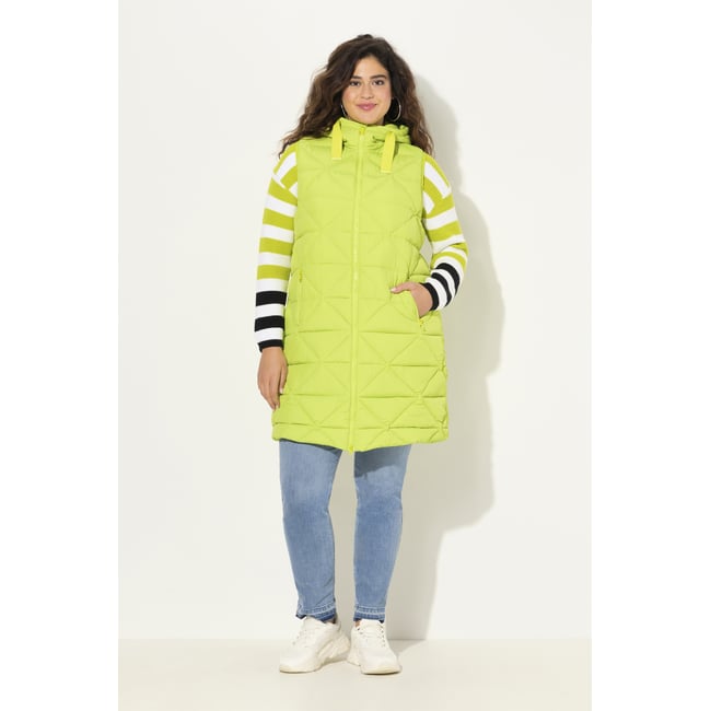 Longue veste matelassée sans manches. vert pomme <span itemprop=