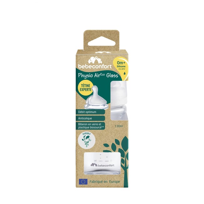 Biberon en verre physio Air Eco 130 ml Sand - BEBECONFORT