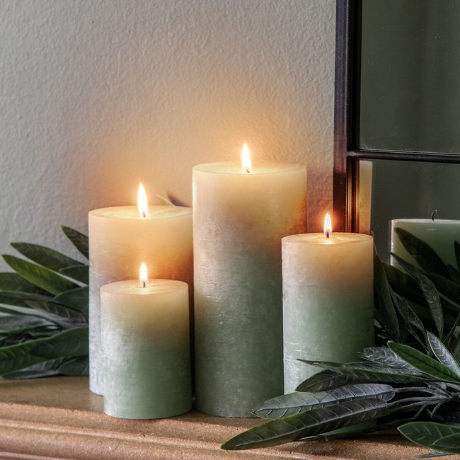 Pack of 2 10cm Pillar Candle Rustic Sage, green, SO'HOME