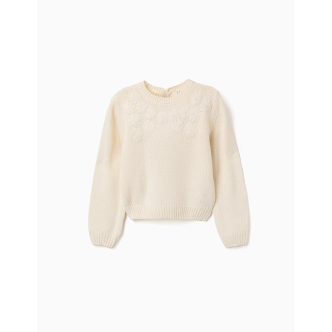 Pull en maille avec broderie florale blanc <span itemprop=