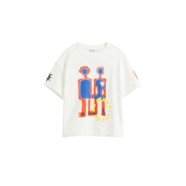 T-shirt imprimé robots blanc <span itemprop=