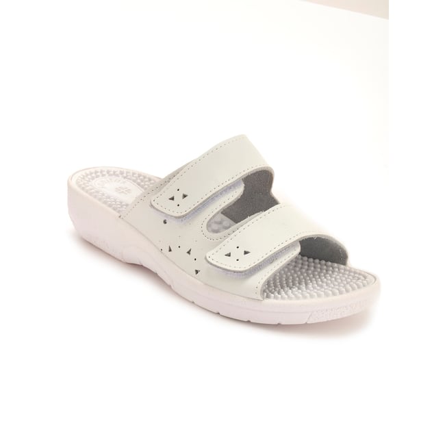 Mules semelle intérieure picots massants blanc <span itemprop=