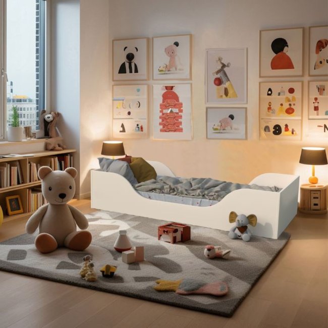 Lit enfant inspiration Montessori au sol blanc Couleur blanc <span itemprop=