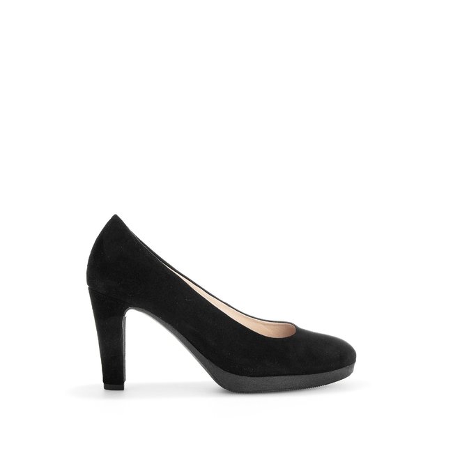 Escarpins en velours à talon décroché bloc noir <span itemprop=