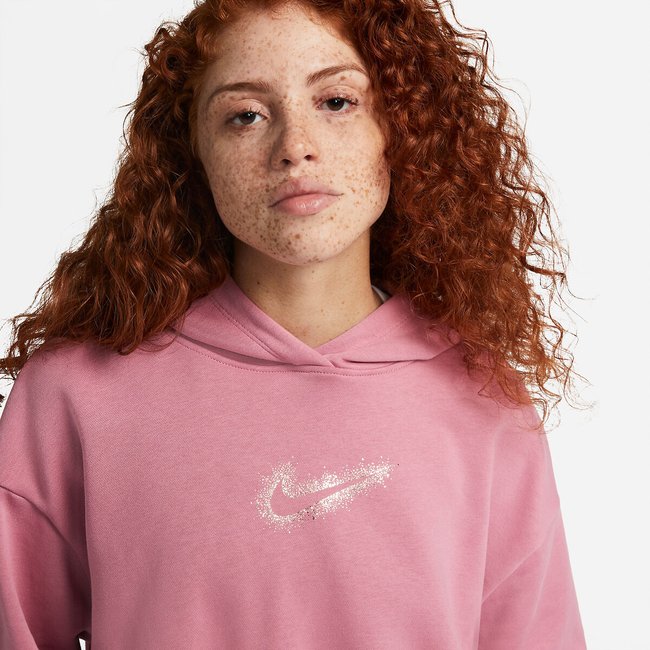 Felpa corta fleece con cappuccio rosa Nike La Redoute