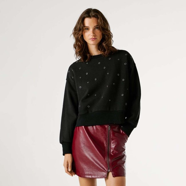 Sweat-Shirt À Col Rond Avec Clous noir <span itemprop=