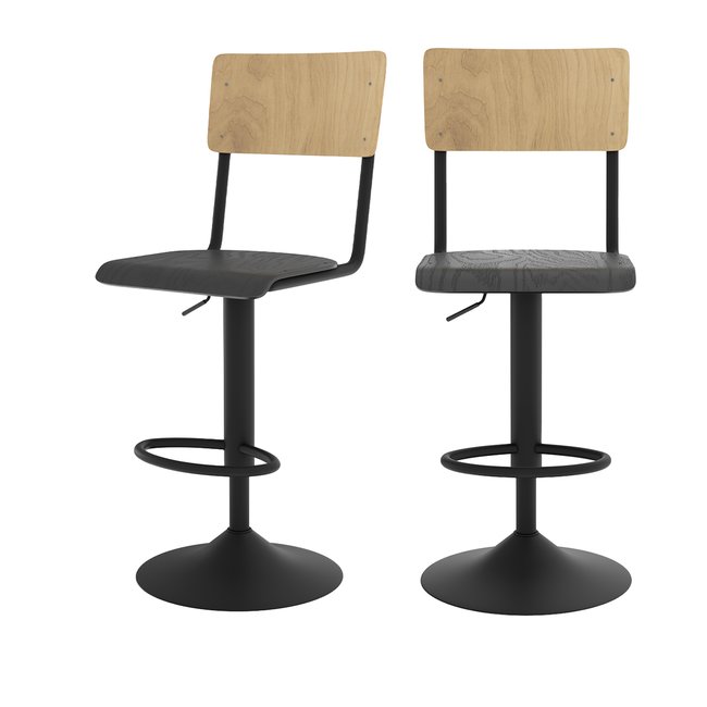 Lot de 2 chaises de bar réglables 60/80 cm en bois - CLEM - RENDEZ-VOUS DÉCO