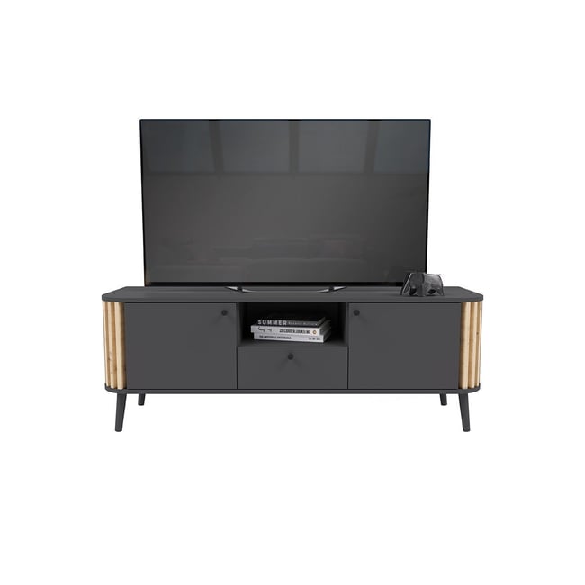 Meuble TV 1 tiroir, 2 portes et 1 niche L138 cm - PURE Couleur bois <span itemprop=