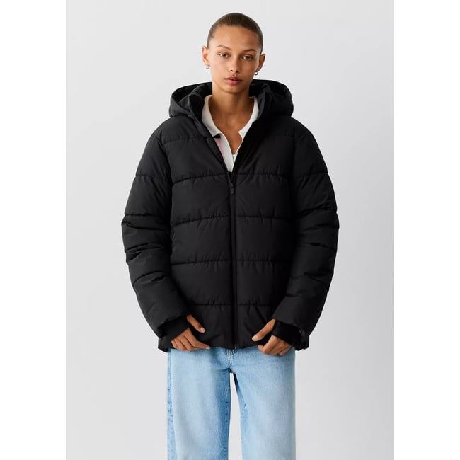 Anorak matelassé à capuche noir <span itemprop=