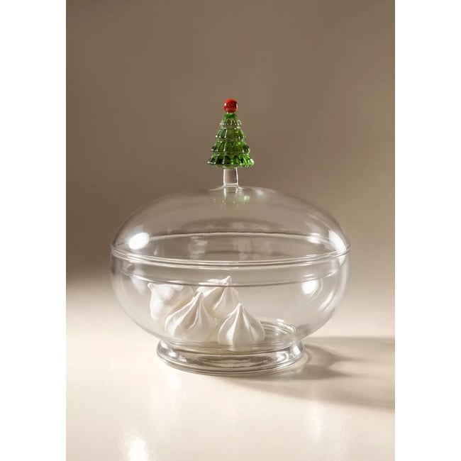 Sucrier en verre avec couvercle à détail sapin Couleur vert forêt <span itemprop=