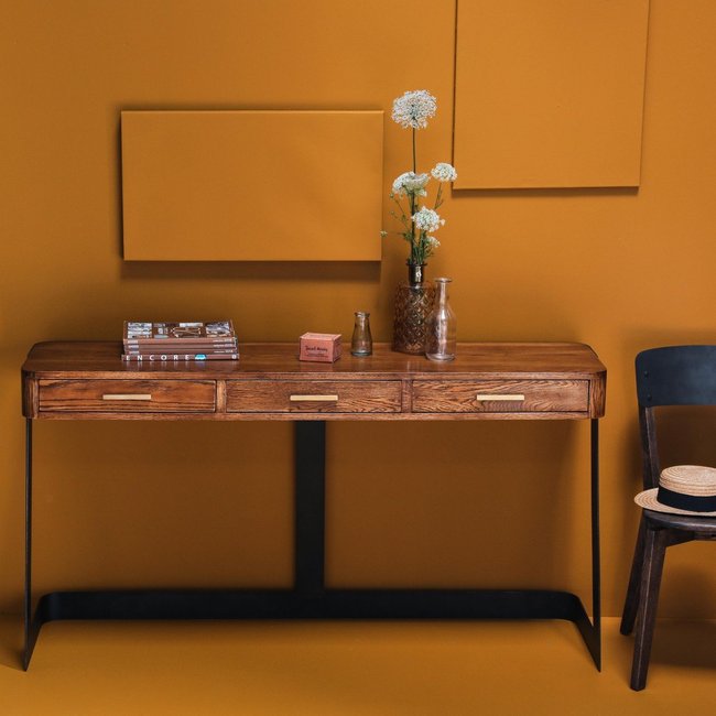Console d'entrée en métal et chêne véritable Couleur bois clair <span itemprop=