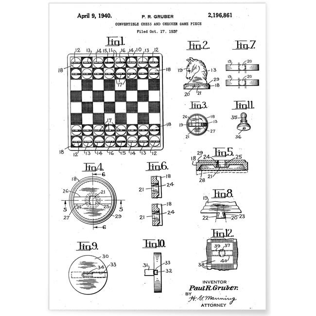 Affiche Brevet Échecs Couleur blanc <span itemprop=
