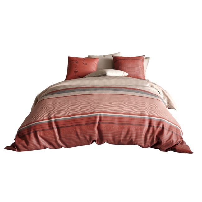Housse de couette + taie percale forme hanna terracotta <span itemprop=