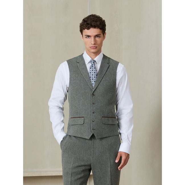 Gilet de costume standard en laine italienne vert sauge <span itemprop=