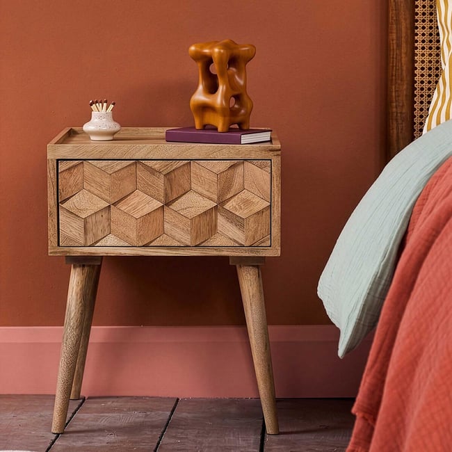Terning Mango Wood 1 Drawer Bedside Table, light wood, SWOON