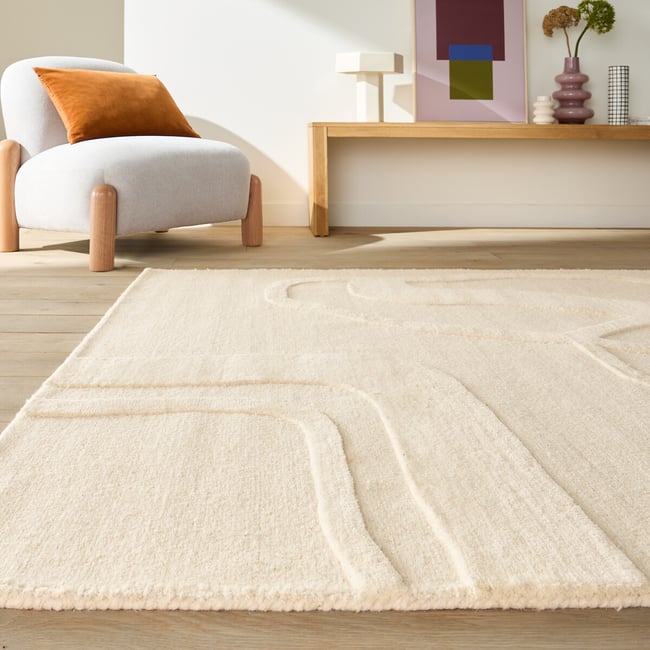 Tapis 100% laine, CAILA ecru <span itemprop=