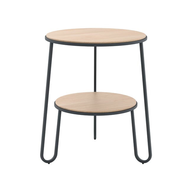 Guéridon avec double plateaux en chêne, ANATOLE Couleur gris ardoise mat <span itemprop=