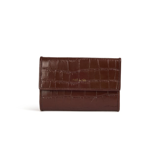 Lotti Tri-Fold Wallet in Mock Croc Leather, mahogany, NAT & NIN