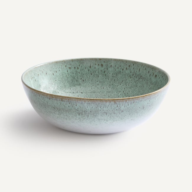 Fara Glazed Stoneware Salad Bowl, khaki/blue, AM.PM