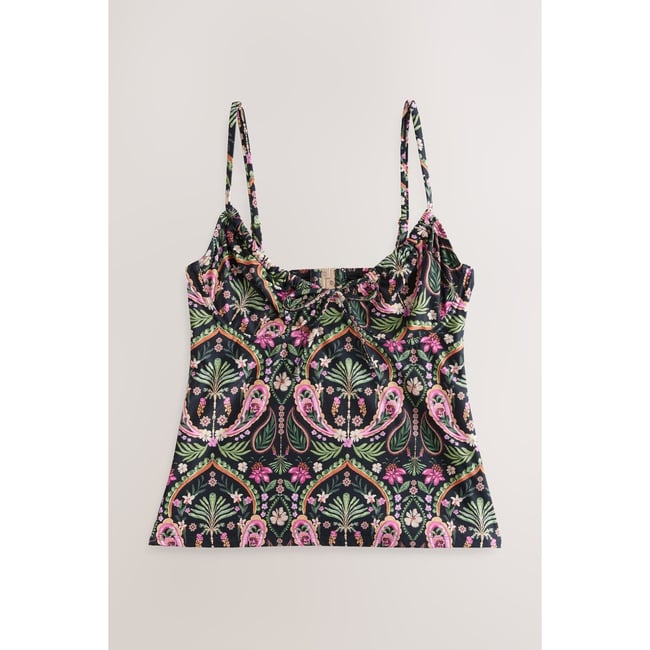 Haut de tankini non rembourré avec armatures paisley noir/rose <span itemprop=