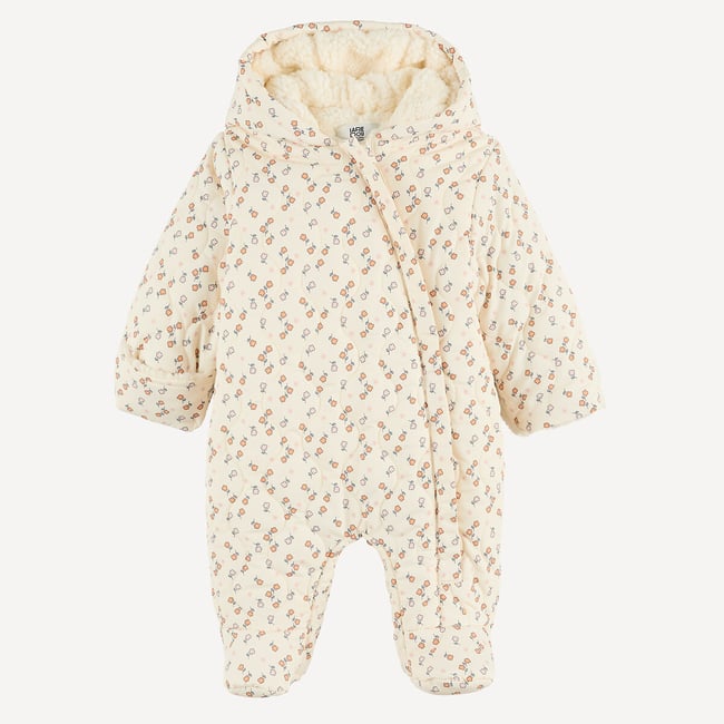 Combipilote à capuche, avec doublure sherpa, imprimé fleurs ecru <span itemprop=
