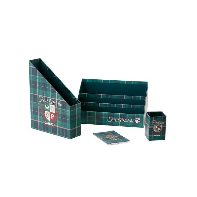 Set rangement bureau Ecusson Couleur vert / bleu <span itemprop=