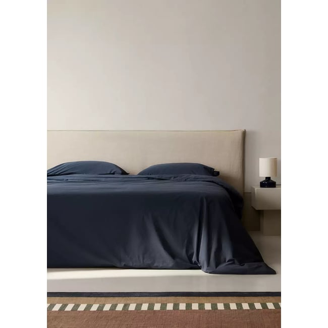 Housse de couette en percale de coton 100 % Lit 150/160 cm bleu marine <span itemprop=