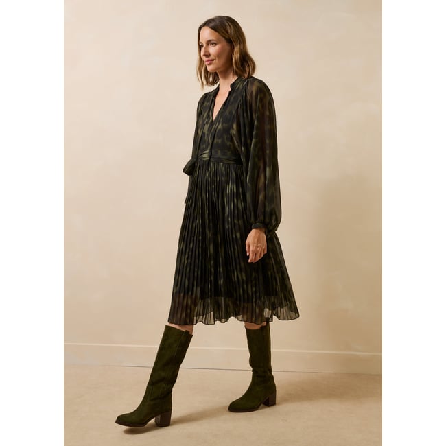 Robe manches longues imprimé tie & dye kaki <span itemprop=