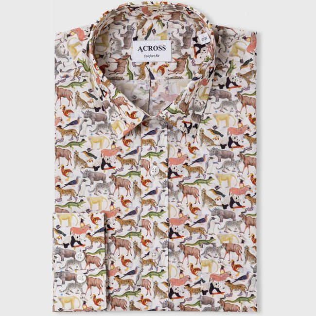 Chemise Confort fit Animal Liberty fabric blanc <span itemprop=