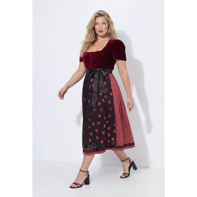 Dirndl, velours, encolure carrée rouge vin <span itemprop=