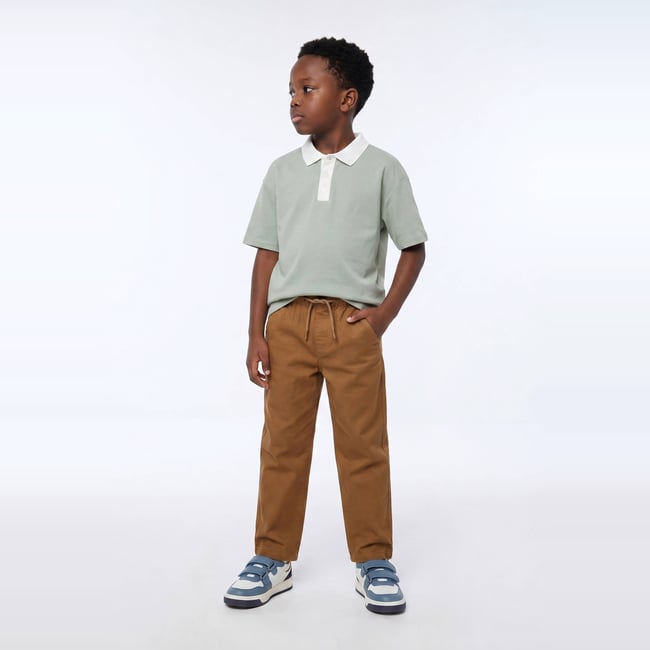 Pantalon droit élastiqué uni en coton BIO GOTS - MONOPRIX
