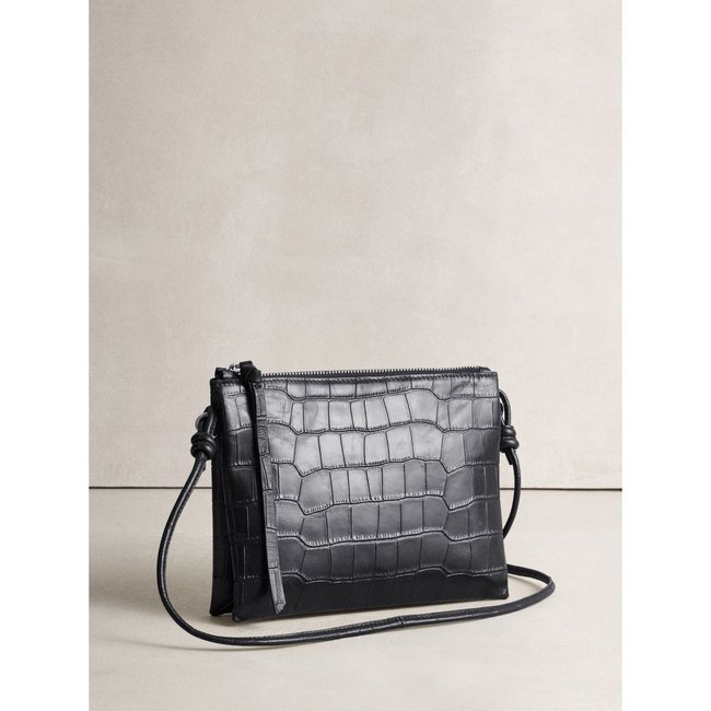 Sac à bandoulière en cuir effet croco noir <span itemprop=