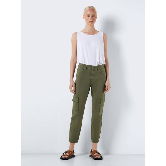 Pantalon cargo, taille haute kaki <span itemprop=