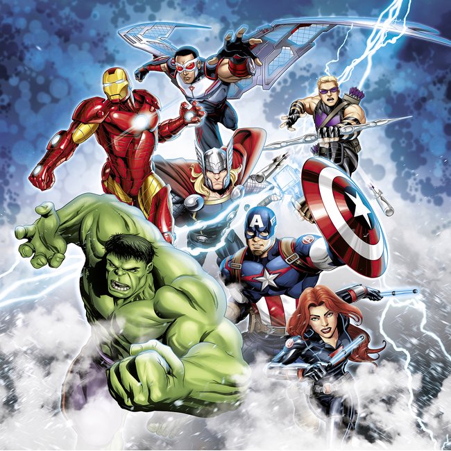 Papier peint Komar - Marvel Avengers Mighty Team - 250 x 250 cm Couleur multicolore <span itemprop=