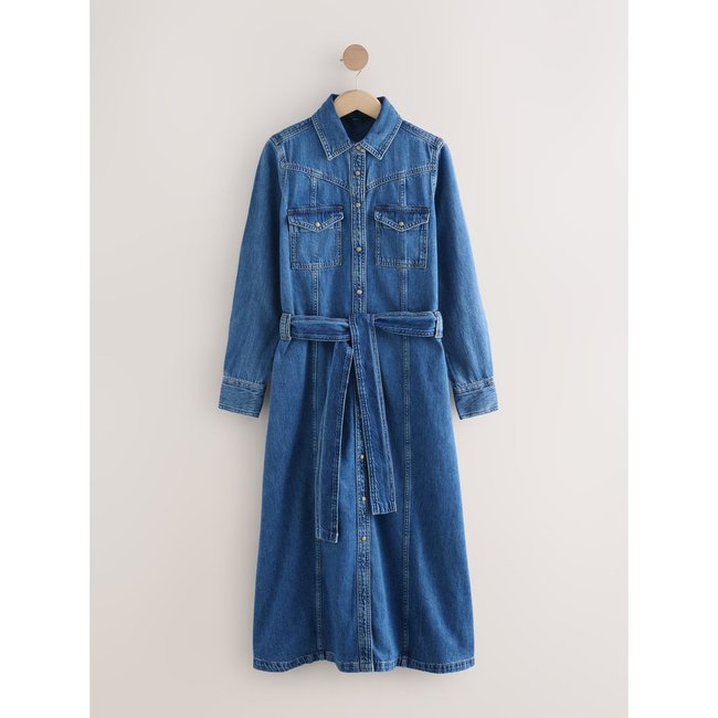 Robe chemise longue en denim bleu foncé <span itemprop=