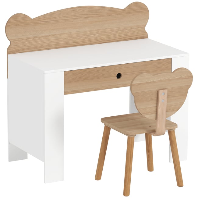 Bureau d'étude pour enfants avec chaise MDF bois naturel et blanc <span itemprop=
