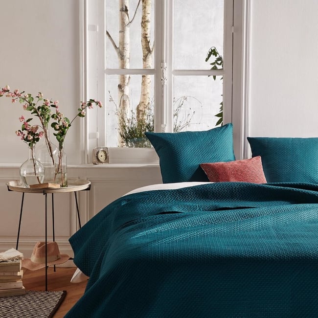 Dessus de lit 2 taies DOLCE bleu canard <span itemprop=