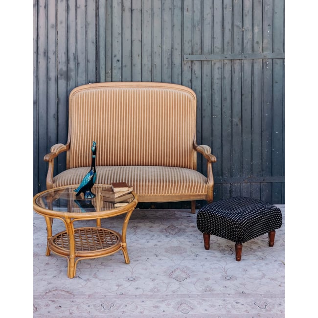 Banquette en tissu rayé beige Clara N°150 - Bon état Couleur beige <span itemprop=