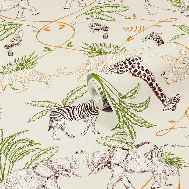 10m Serengeti Animal Printed Wallpaper, natural, FURN.