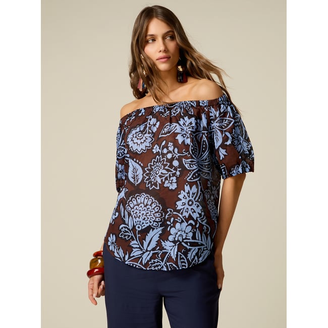 Blouse épaules dénudées marron <span itemprop=