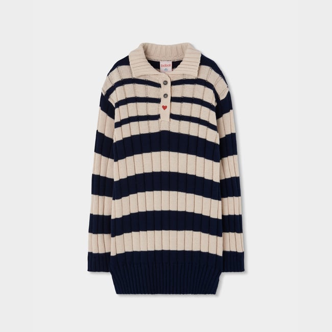 Robe en maille à rayures avec coeur brodé blanc <span itemprop=