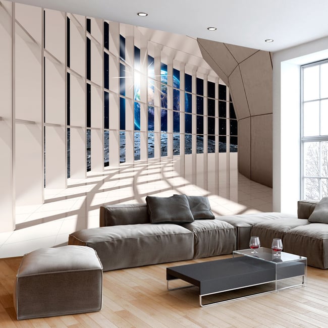 Papier peint intissé panoramique Ville et Architecture Lunar Passage Couleur beige <span itemprop=