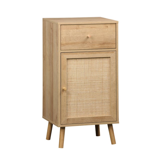 Meuble salle de bain décor bois et cannage BOHÈME Couleur naturel <span itemprop=