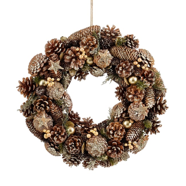 Couronne de Noël avec pommes de pin BRANT Couleur vert <span itemprop=