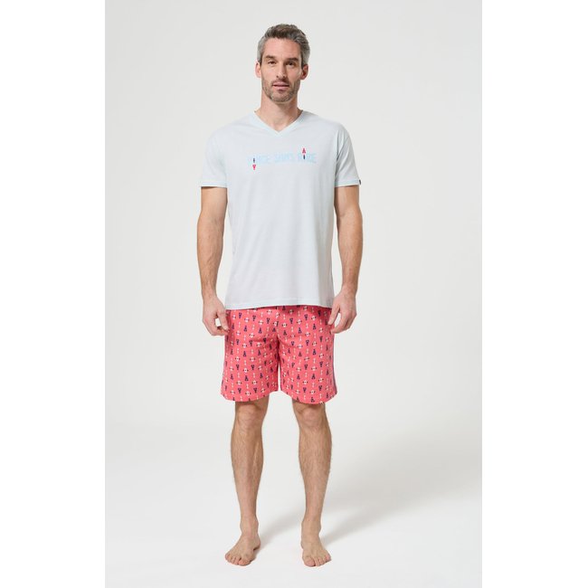 Pyjashort en coton imprimé Pince sans rire corail <span itemprop=