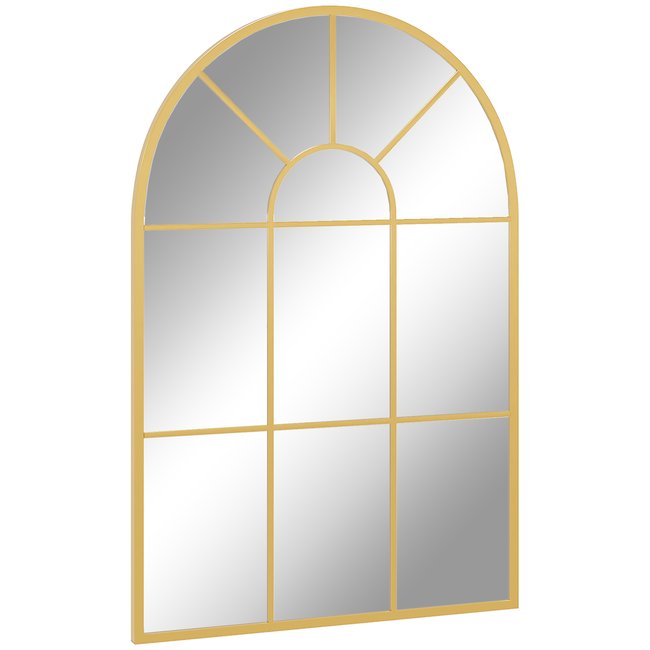 Miroir mural aspect verrière style classique chic métal verre Couleur jaune <span itemprop=